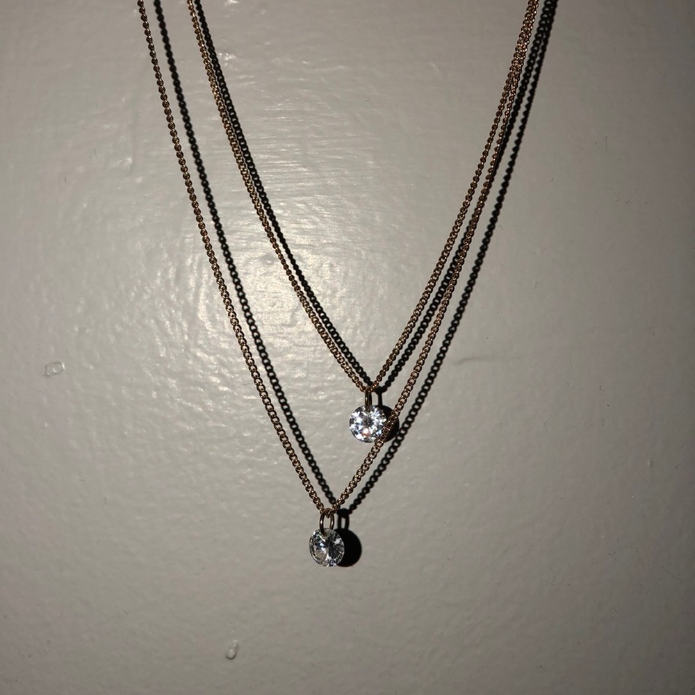 Forever21 Gold Chain Layering Necklace w Diamond
